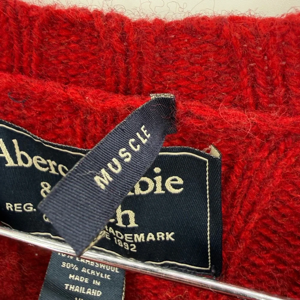 VTG Abercrombie & Fitch Sweater Men XL Knit Lambswool‎ Blend Y2K Preppy Red
